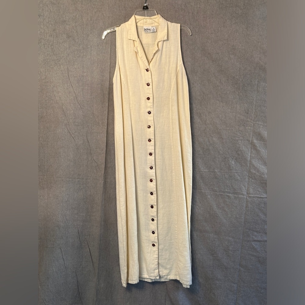 Creme Sleeveless Button Front Linen Sundress